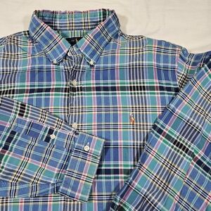 Polo Ralph Lauren Men's Shirt Button-up Long Sleeve Plaid Bkue XXL